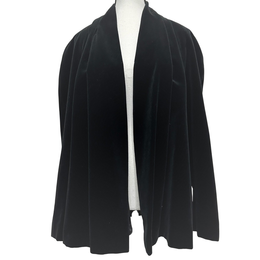 VTG JS Collections Black Velvet Shawl‎ Collar Jacket Cardigan Women's Size L